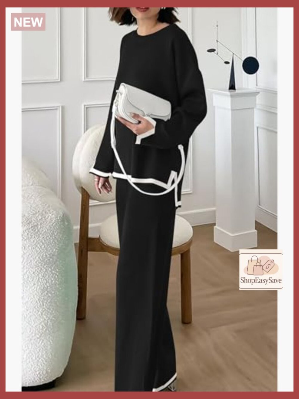 Two Piece Knit Sweater Set Wide Leg Pants Tracksuit Fall Winter - Picture 5 of 7